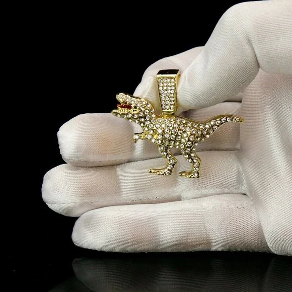 14k Gold Dinosaur 24 Rope Chain + Pendant